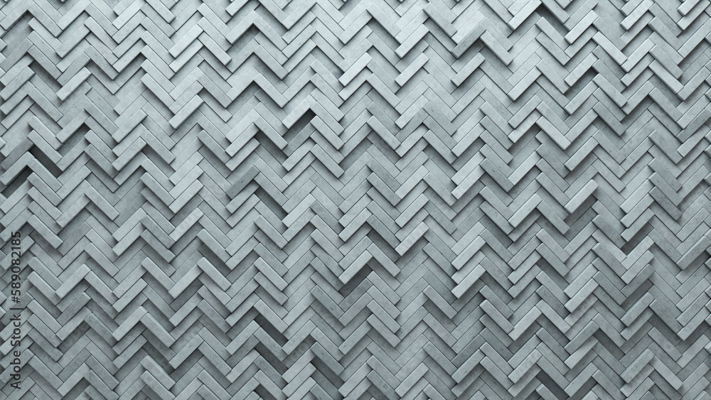 3D Tiles arranged to create a Futuristic wall. Polished, Concrete Background formed from Herringbone blocks. 3D Render 3D Tiles arranged to create a Futuristic wall. Polished, Concrete Background formed from Herringbone blocks. 3D Render