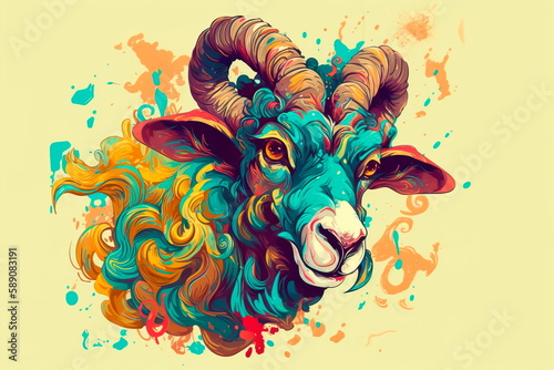 Cartoon style of goat printing card featuring Generative AI