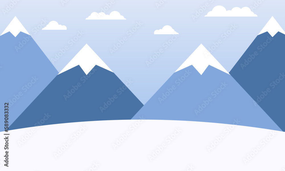 Winter Mountain Landscape Background, Ice Mountain Flat Vector Illustration