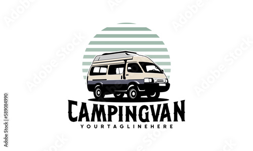 RV camper van classic style logo vector illustration, Perfect for RV and campervan rental related business