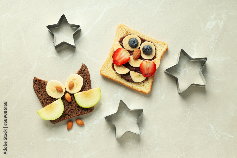 Tasty breakfast or lunch for kid - toast, food that the child can take with him Tasty breakfast or lunch for kid - toast, food that the child can take with him