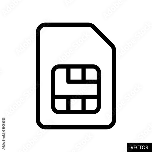 Sim card vector icon in line style design for website, app, ui, isolated on white background. Editable stroke. Vector illustration.