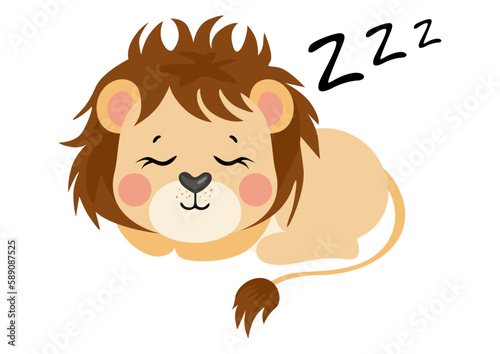 Cute lion sleeping isolated on white