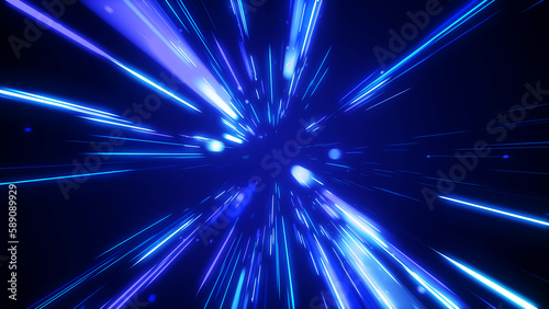 Blue lights speed tunnel abstract background.