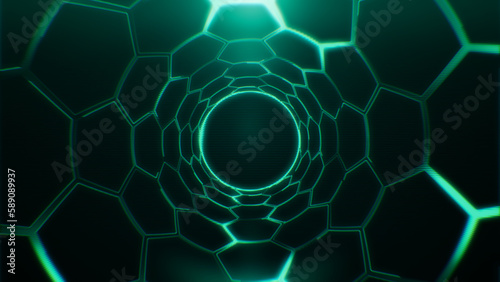 Hexagon technology tunnel abstract background.
