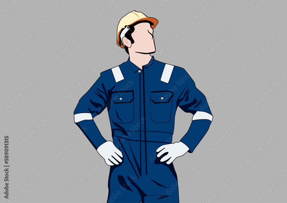 vector male engineer looking up and wearing safety uniform vector male engineer looking up and wearing safety uniform