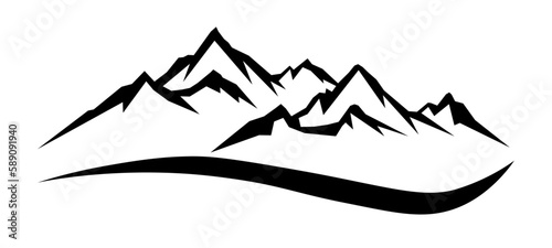 Black silhouette of mountains peak  camping adventure outdoor landscape panorama illustration icon vector for logo  isolated on white background.