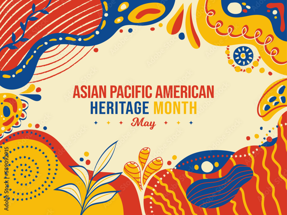 Asian American and Pacific Islander Heritage Month Memphis concept Background. May Awareness Celebration. Horizontal banner vector illustration. Website header, social media post, promotion graphic