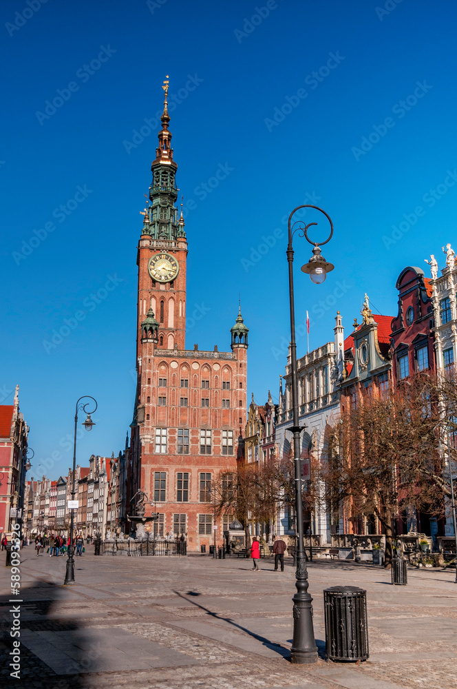 Naklejka premium Main Town Hall in Gdansk, Pomeranian Voivodeship, Poland.
