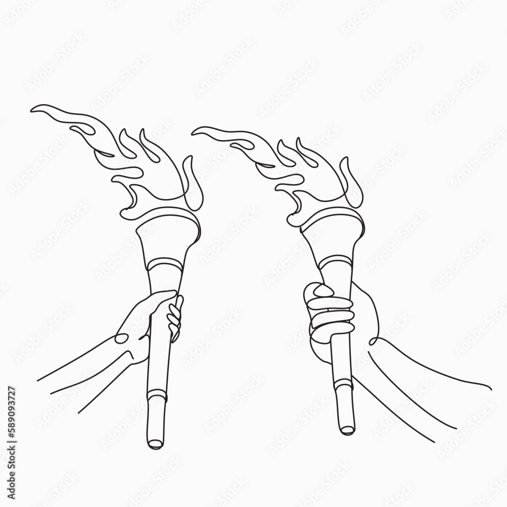 Greek man with torch line art vector illustration. A runner with a ...