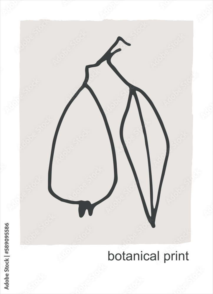 Obraz premium Vector graphic with leaves and pears. Decor printable art. Contemporary design for prints, posters, stationery, logos, branding, invitations, social media posts