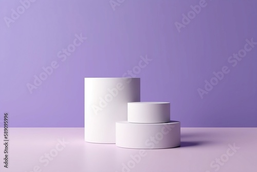 3D Render of Minimal White Cylinder Podium Product Display on Purple Background