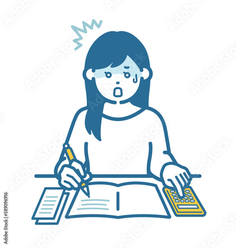 Surprised woman looking at ledger