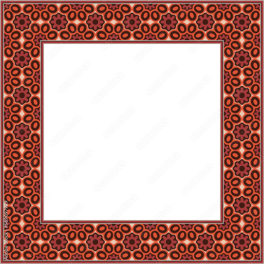 Vintage botanic garden square frame red round flower kaleidoscope