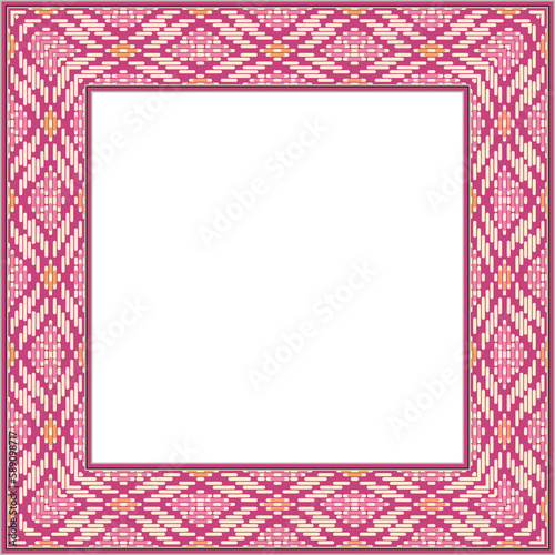 Vintage botanic garden square frame pink stitch woven cross check geometry line