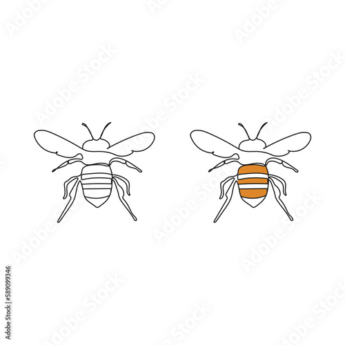 Honeybee in one line drawing style. Insect bee. Hand drawn vector illustration.