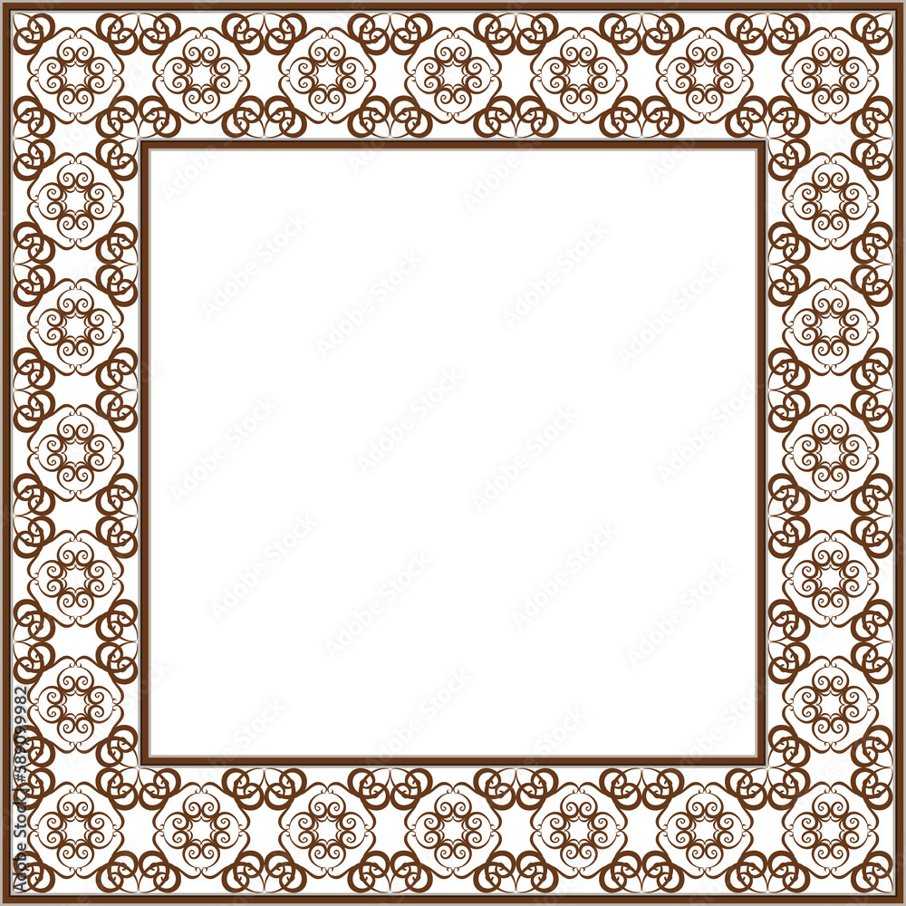 Vintage botanic garden square frame brown spiral curve cross vine