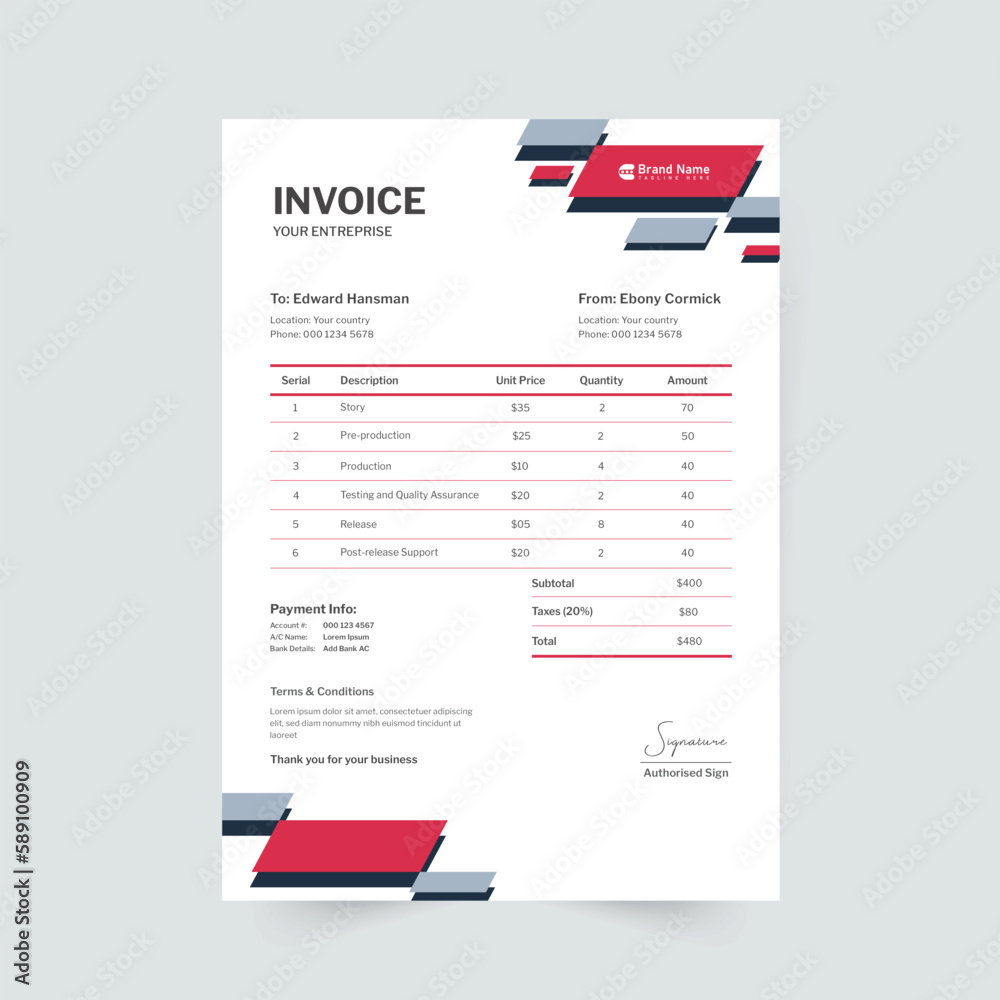 modern business Minimal Invoice Layout abstract design