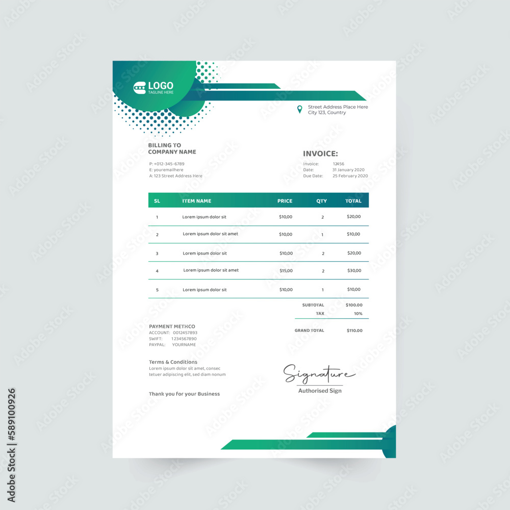modern business invoice in abstract design modern business invoice in abstract design