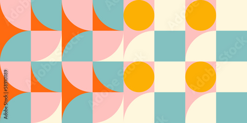 Wallpaper Mural Retro geometric aesthetics. Bauhaus and avant-garde inspired vector background with abstract simple shapes like circle, square, semi circle. Colorful pattern in nostalgic pastel colors. Torontodigital.ca