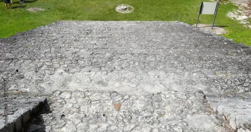 The steps of the Acropolis seen from the platform, Kohunlich Maya site - Quintana Roo, Mexico photo