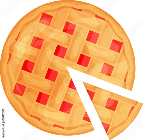 bright vector illustration of berry pie and a piece of pie, homemade cakes, sweet cake with jam