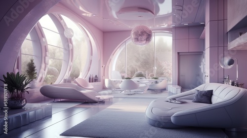Shiny Pink and Lavender Interior with Bionic Style and Award-winning Design in 8K HD - Luxury Furniture for Home  Restaurant or Business  Generative AI