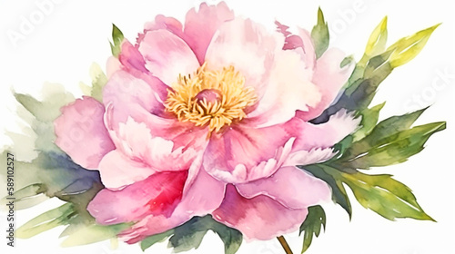 Watercolor peony bouquet. Hand painted illustration for your design. Generative AI