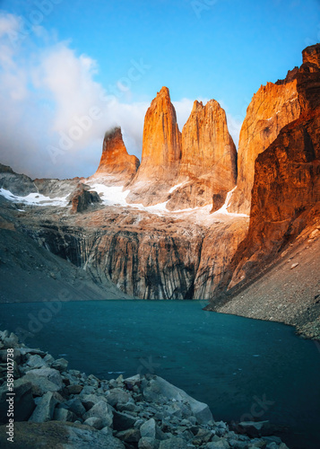 Sunrise in Mirador Las Torres, Torres Del Paine National Park, Patagonia, Chile