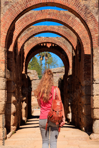Woman tourist in Merida- Extremadura in Spain photo