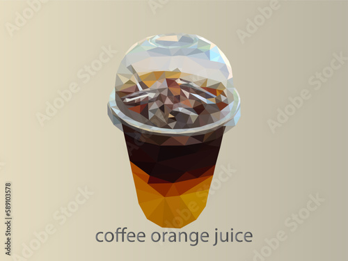 Polygon Iced coffee mixed with orange juice, two tones layer.