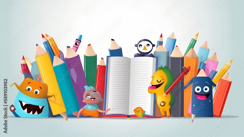 Back to school vector characters background template with funny ...