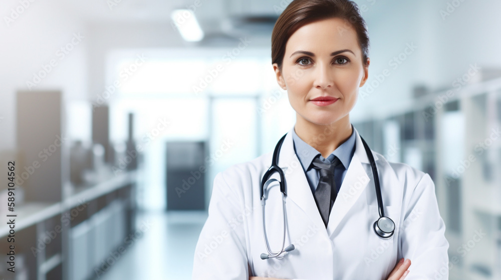 happy woman doctor examining or treating a patient In a hospital with Generative AI happy woman doctor examining or treating a patient In a hospital with Generative AI