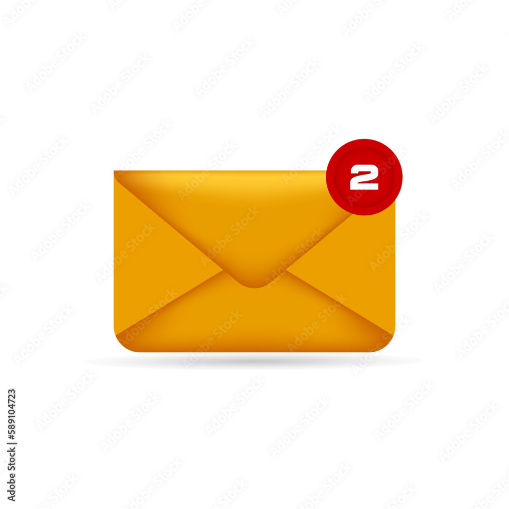 3D realistic mail notification. Two new messages pop up with notification. Incoming Envelope message. Delivery of messages, inbox, sms 3D realistic mail notification. Two new messages pop up with notification. Incoming Envelope message. Delivery of messages, inbox, sms