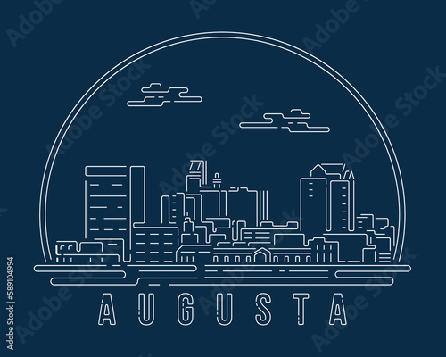Augusta - Cityscape with white abstract line corner curve modern style on dark blue background, building skyline city vector illustration design