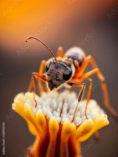 Close-up ant on flower. Generative AI. © Hanna