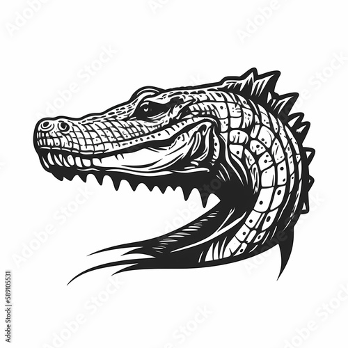 Crocodie Black And White Isolated On White Background. Generative AI