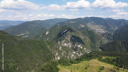 Aerial summer view of Rhodope Mountains near Borino, Smolyan Region, Bulgaria photo