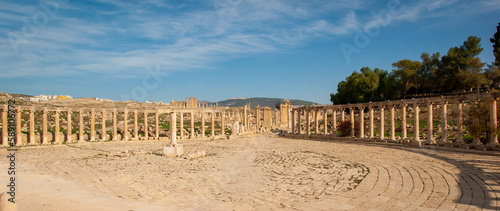 The Roman City of Gerasa (Jerash, Jordan). An oval square surrounded by columns. Main symbol of the city. Prototype of St. Peter's Square in Vatican. Roman Empire.