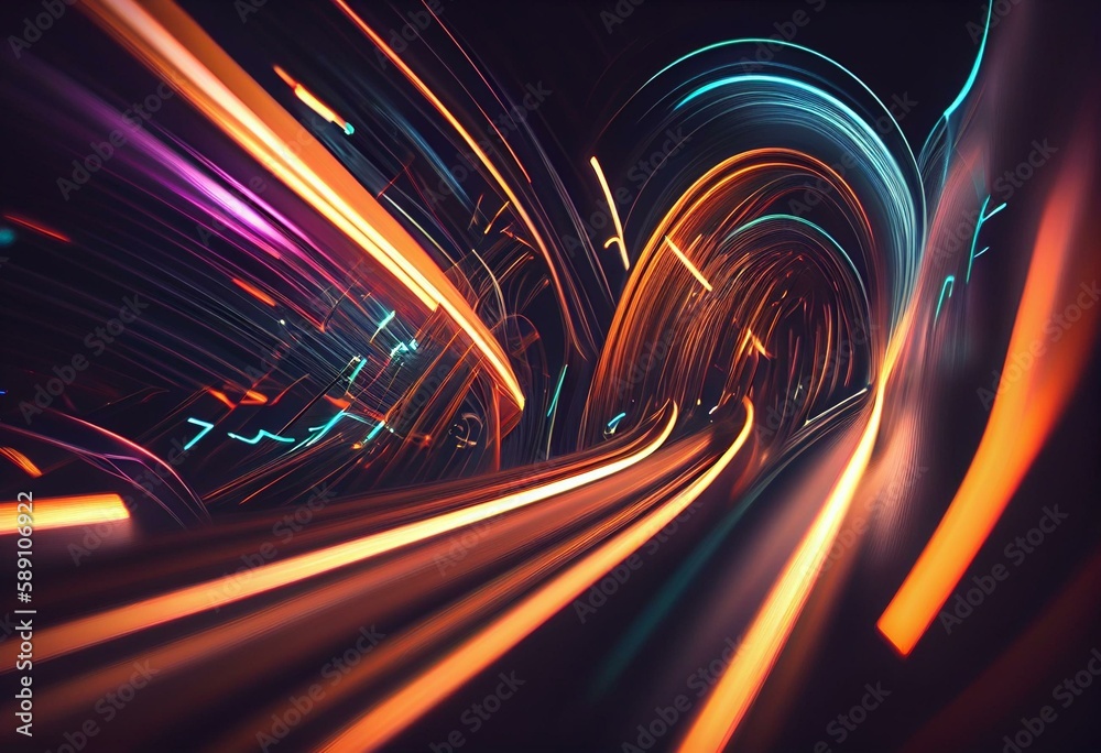 Abstract neon light streaks lines motion background. Generative AI ...