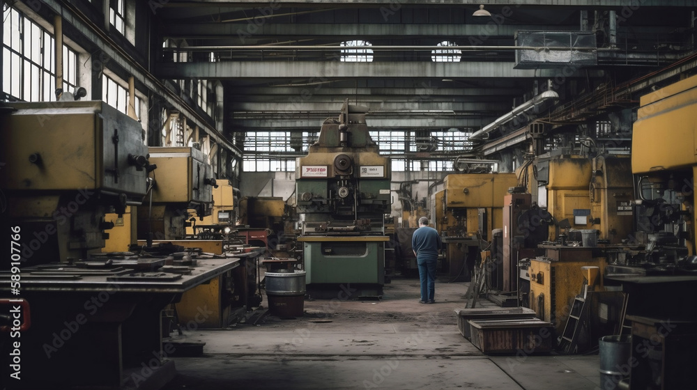 Naklejka premium well equipped factory floor warehouse machinery and equ. Generative AI.