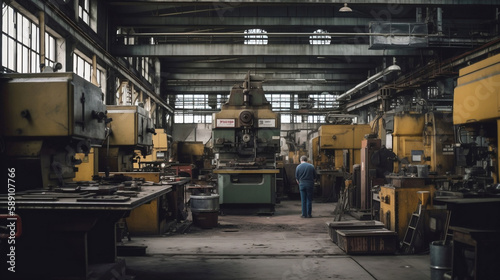 well equipped factory floor warehouse machinery and equ. Generative AI.