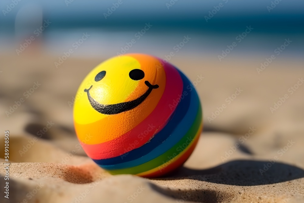 fun on the beach, happy ball smiling during a summer day