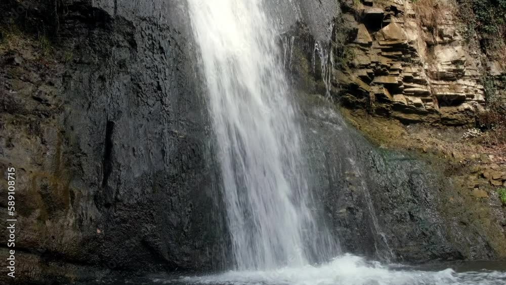 Close-up of a beautiful waterfall in forest