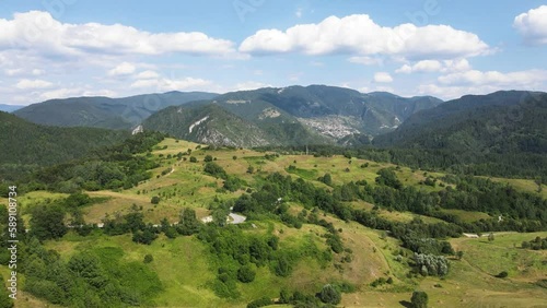 Aerial summer view of Rhodope Mountains near Borino, Smolyan Region, Bulgaria photo