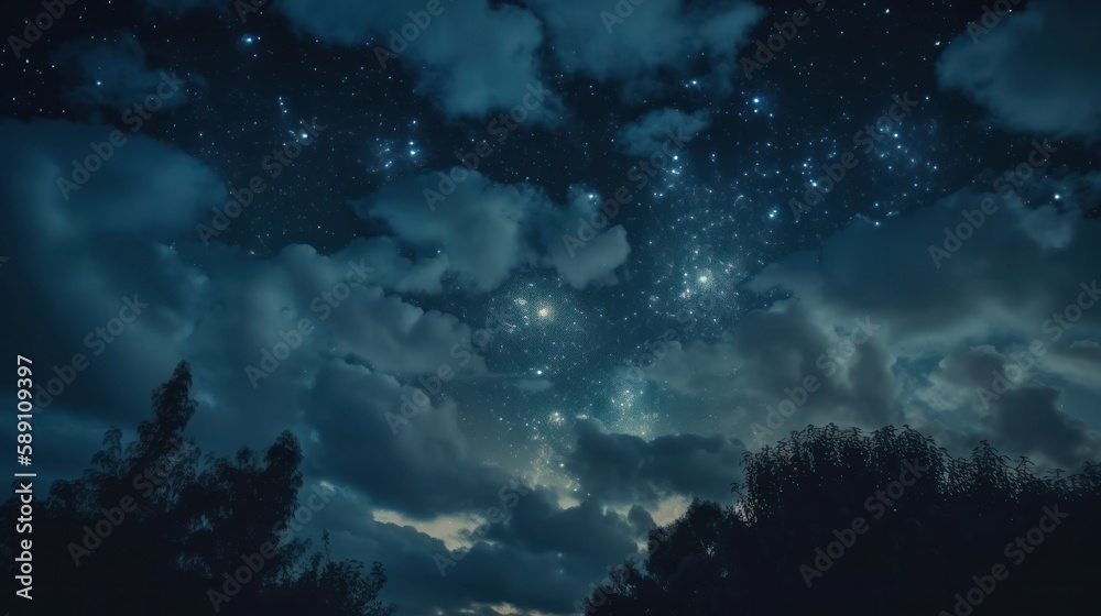 Night sky with many stars. AI generative.