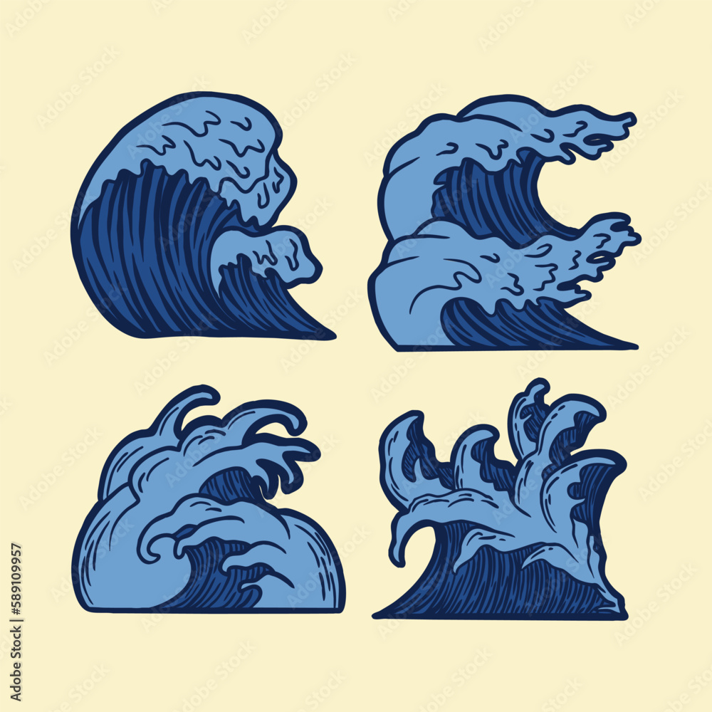 Obraz premium Free vector japanese wave set