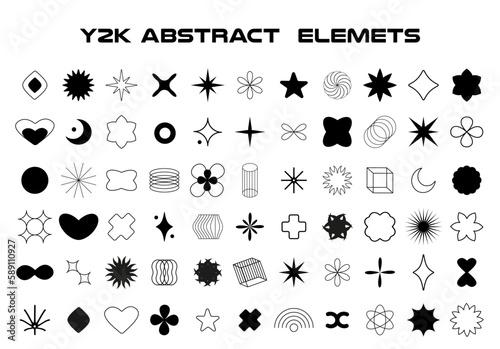 Aesthetic y2k geometric isolated shapes. Simple black and white geometric elements. Vector illustration on transparent background.