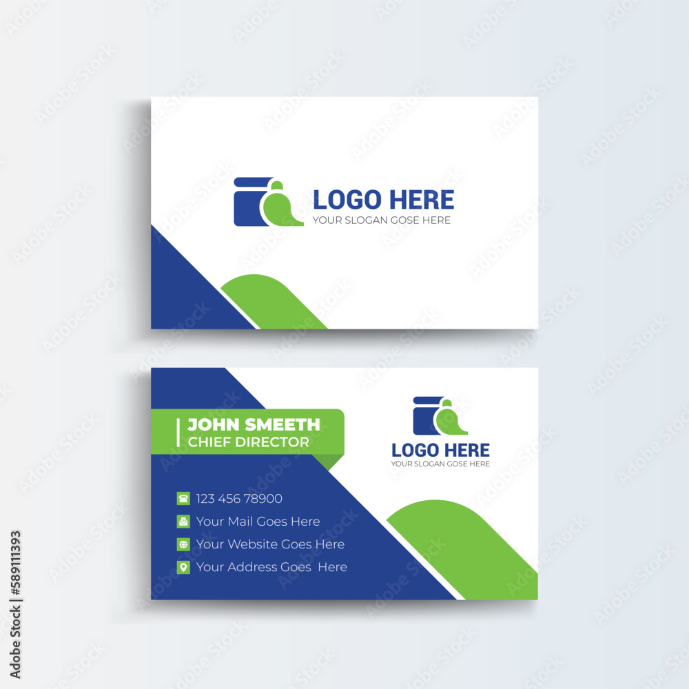 Naklejka premium Cleaning Company Business cards and Modern Creative and Clean template. simple minimal Business Card layout design. Flat Design Vector Illustration. Stationery Design.