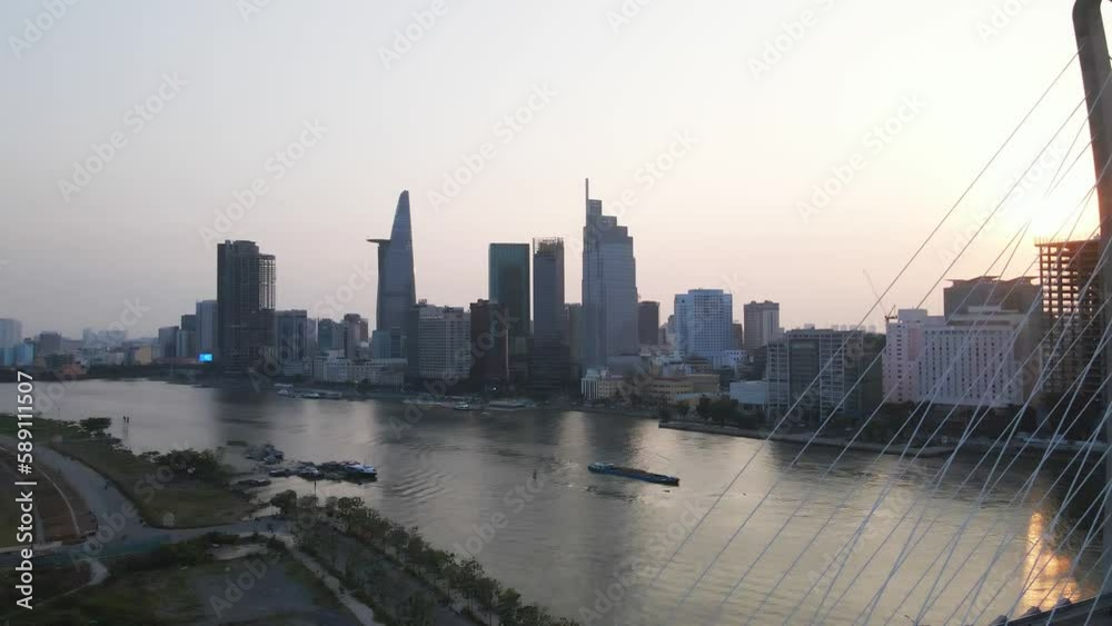 Aerial view of iconic Ba Son bridge over Saigon river, Ho Chi Minh city, Vietnam Aerial view of iconic Ba Son bridge over Saigon river, Ho Chi Minh city, Vietnam
